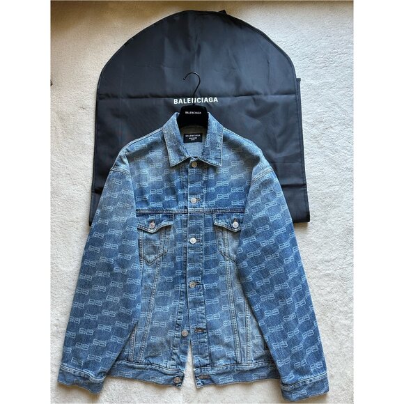 HALF-PRICE! unisex BALENCIAGA 'BB’ MONOGRAM Logo JACKET in ITALIAN DENIM Size XS - Picture 1 of 16
